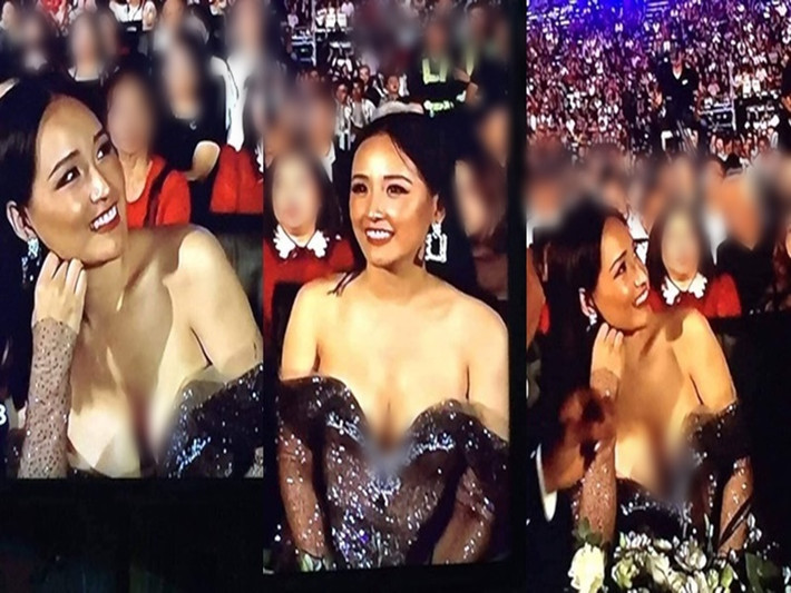 Mai Phương Thúy không ít lần vướng ồn ào trang phục. Tháng 8/2019, trong chung kết Hoa hậu Thế giới Việt Nam, cô diện thiết kế khoét ngực sâu, hở tới 2/3 bầu ngực. Trên sóng truyền hình, nàng hoa hậu nhiều lần khiến người xem "thót tim” vì chiếc váy quá táo bạo này. Ảnh: Dân Việt.