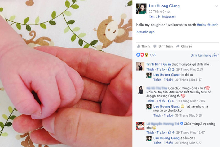 Trước đó, Lưu Hương Giang khoe ảnh bàn tay nhỏ xíu của cô con gái thứ 2 kèm chú thích tiết lộ tên thân mật và tên thật của bé.