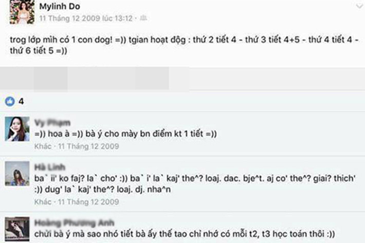Theo đó, năm 2009, tài khoản Facebook được cho là của Hoa hậu Đỗ Mỹ Linh ám chỉ người dạy mình là “dog” (tạm dịch là: chó). Chia sẻ này khiến nhiều cư dân mạng thất vọng về tân hoa hậu 9x.