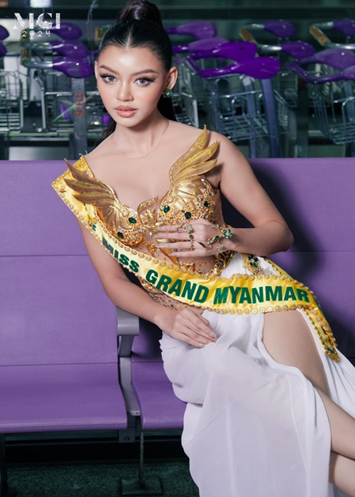 Đại diện Myanmar đang tạm dẫn đầu giải thưởng Top 10 thí sinh được yêu thích. Được biết, 10 thí sinh giành giải thưởng này sẽ có bữa ăn tối đặc biệt cùng ông Nawat - Chủ tịch Miss Grand International. Ảnh: FB Miss Grand International.
