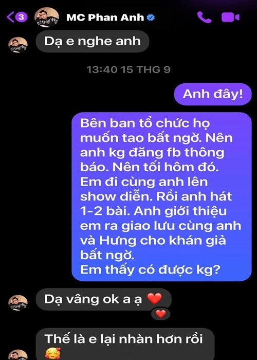 Tuy nhiên, sau đó, phía ban tổ chức muốn Duy Mạnh giữ kín thông tin Phan Anh xuất hiện trong liveshow để gây bất ngờ. Phía Phan Anh đồng ý quyết định của ban tổ chức. Ảnh: FB Duy Mạnh.