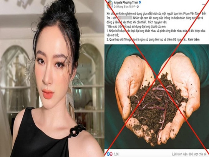 Thực tế, Angela Phương Trinh dính nhiều lùm xùm từ khi vào showbiz. Tháng 8/2021, trên Facebook cá nhân và Fanpage, Angela Phương Trinh đăng tải các bài viết có nội dung địa long (giun đất) có thể chữa khỏi bệnh cho người mắc COVID-19. Ảnh: Người Lao Động.