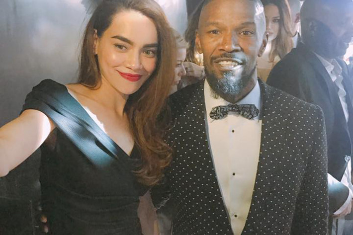 Tại Italy, sau Kendall Jenner, Hà Hồ còn có dịp gặp gỡ tài tử Jamie Foxx - bạn trai minh tinh Katie Holmes tại một bữa tiệc. (Ảnh: FBNV)