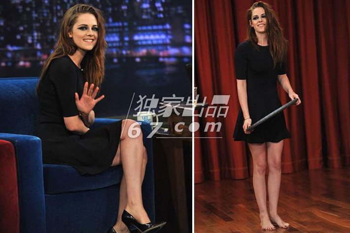 Tham gia một chương trình truyền hình, Kristen Stewart đi trên giày cao gót chỉ trong một thời gian ngắn. Ảnh: 67