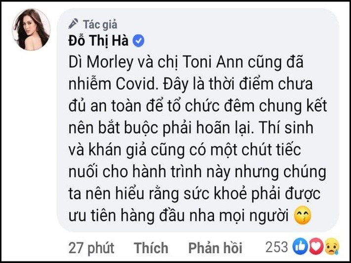 Hoa hậu Đỗ Thị Hà hé lộ, ngoài các thí sinh, chủ tịch cuộc thi và đương kim Hoa hậu Thế giới cũng mắc COVID-19. Ảnh: Vietnamnet