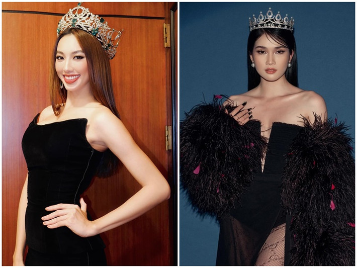 Cuối năm 2021, Nguyễn Thúc Thùy Tiên (trái) mang về vương miện Hoa hậu Hòa bình Quốc tế cho nhan sắc Việt Nam. Không ít người đặt kỳ vọng năm 2022, sẽ có mỹ nhân Việt tiếp nối thành tích của Thùy Tiên. Năm 2022, một trong những người đẹp thi quốc tế là Á hậu Phương Anh. Ảnh: FB Phương Anh