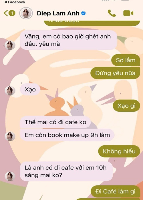 Phía Đức Phạm nhanh chóng lên tiếng về hành động của Diệp Lâm Anh. Trên trang cá nhân, anh đăng tải ảnh chụp các tin nhắn để chứng minh Diệp Lâm Anh vẫn quan tâm đến cuộc sống riêng tư của anh. Ảnh: FB Đức Phạm.