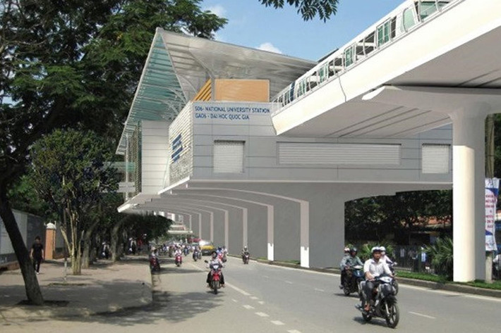 Ga S6 Đại học Quốc Gia, cầu thang lên xuống hai bên đường Xuân Thủy.