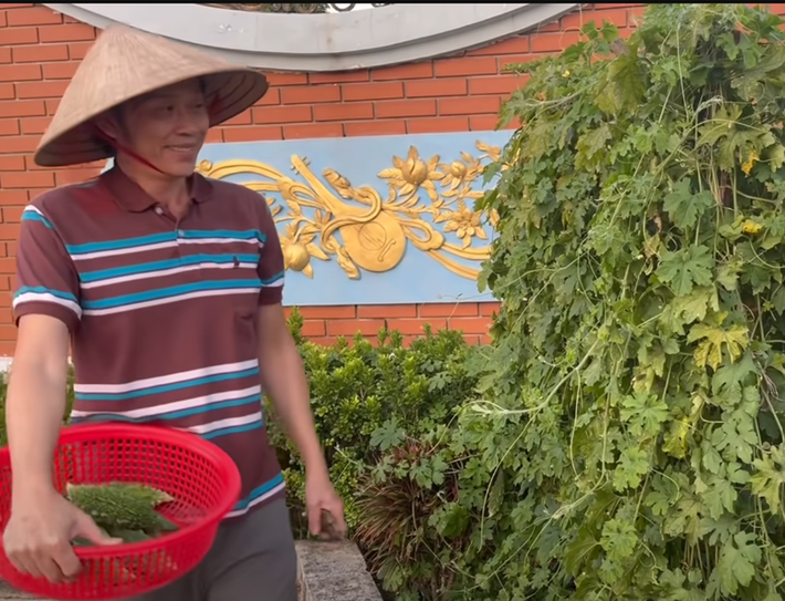Hoài Linh thích thú mỗi khi thu hoạch rau trái. Ảnh: Youtube Hoài Linh.