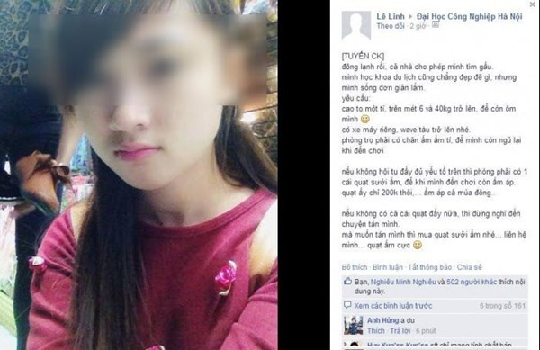 Nữ sinh đại học tuyển bạn trai với tiêu chuẩn khiêm tốn.