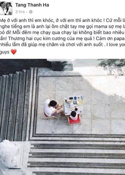 Tăng Thanh Hà sinh con gái vào tháng 3/2017. Sau vài ngày lâm bồn, cô từng chia sẻ rất vất vả, lo toan khi cùng một lúc phải chăm sóc hai con nhỏ. Ảnh: FBNV