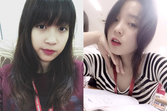Đỗ Mỹ Linh và Kỳ Duyên cùng lựa chọn trang phục giản dị và trang điểm nhẹ nhàng lúc ngồi trên ghế giảng đường đại học.