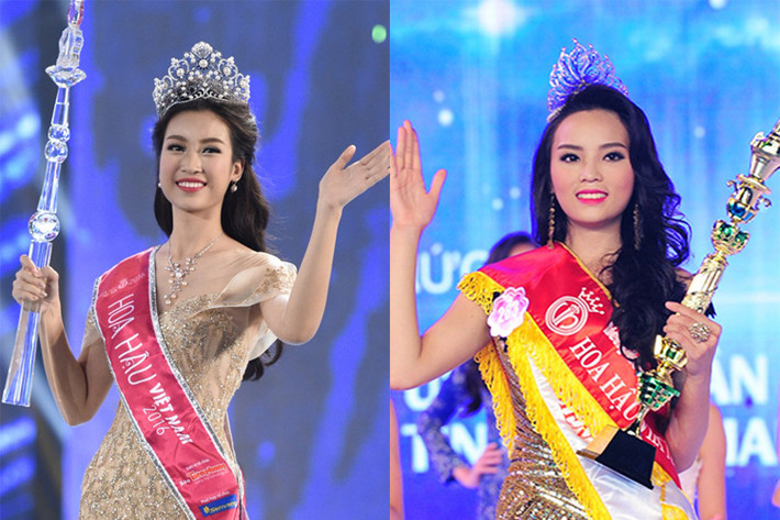 Cùng sinh năm 1996 nhưng Đỗ Mỹ Linh (trái) đăng quang Hoa hậu Việt Nam 2016 trong khi 2 năm trước, Kỳ Duyên giành vương miện cuộc thi này.