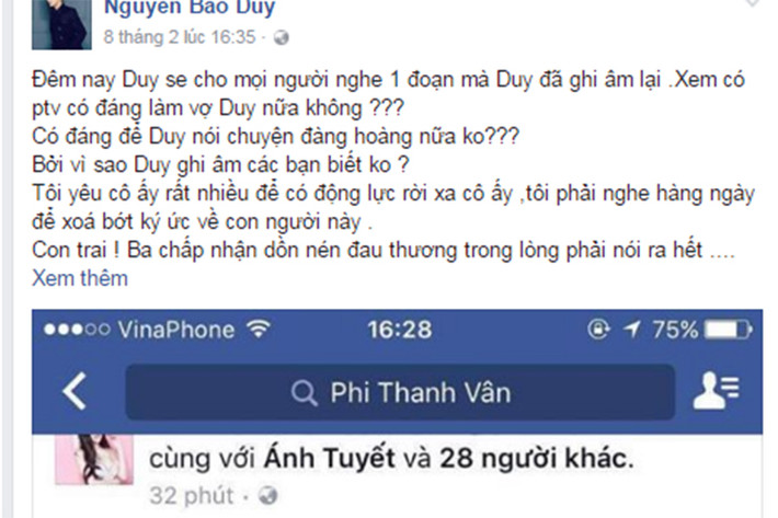 Cuộc chiến giữa Phi Thanh Vân và Bảo Duy dường như chưa có dấu hiệu dừng lại, khiến công chúng lắc đầu ngao ngán. Trước đó, cả hai đã tạo dựng một cuộc hôn nhân hạnh phúc với những lời ca ngợi, bênh nhau chằm chặp trước công chúng. (Ảnh: FBNV)