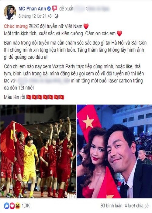 Năm 2019, sau khi đội tuyển bóng đá quốc gia nữ đoạt HCV Sea Games 30, Phan Anh dính thị phi khi đăng tải một status bị chê "vô duyên, phản cảm và PR trắng trợn". Ảnh: Người đưa tin