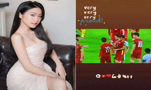 Trong đêm diễn ra trận đấu giữa tuyển Việt Nam - Indonesia (vòng loại World Cup 2022, diễn ra vào đêm 7/6 vừa qua), bạn gái tin đồn của Đoàn Văn Hậu - Doãn Hải My đã chia sẻ khoảnh khắc cầu thủ Văn Hậu trên sân cỏ và bày tỏ niềm tự hào.
