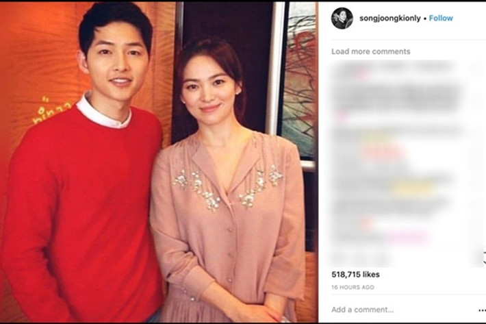 Theo KBS, Song Joong Ki không sử dụng bất kì mạng xã hội nào nên tài khoản đăng ảnh cặp đôi mới đây có thể là giả mạo. Ảnh: Vietnamnet