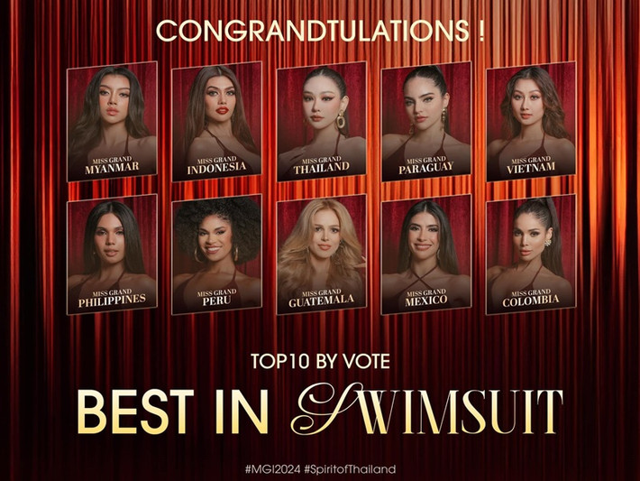 Ở giải Best In Swimsuit, Quế Anh lọt top 10 do khán giả bình chọn. Ảnh: FB Miss Grand International.