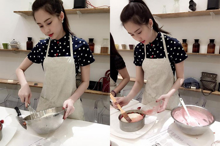 Nàng hoa hậu gốc Bạc Liêu trổ tài làm bánh khiến người hâm mộ khen ngợi cô chắc chắn sẽ là vợ hiền, dâu thảo. Ảnh: FBNV