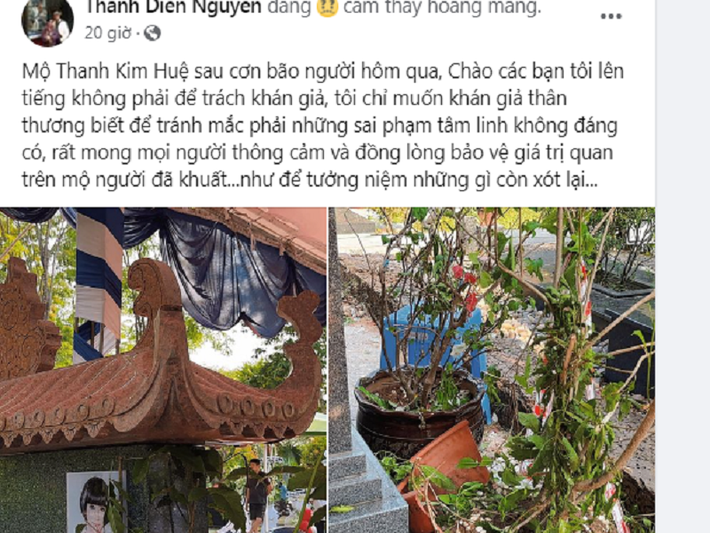 Mới đây, một số khán giả tới đưa tiễn NSƯT Vũ Linh đã cố tình chen lấn để quay phim, chụp ảnh nên giẫm đạp lên mộ của nghệ sĩ Thanh Kim Huệ. Sự việc này khiến nghệ sĩ Thanh Điền vô cùng đau lòng và xót xa. Ảnh chụp màn hình