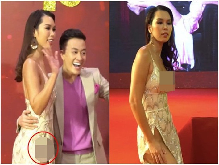 Năm 2019, tại một buổi ra mắt phim năm 2019, Hà Anh diện váy khoét ngực, xẻ hông cao. Trang phục cut out táo bạo khiến Hà Anh bị lộ vùng nhạy cảm ở một số góc chụp. Ảnh: Zing