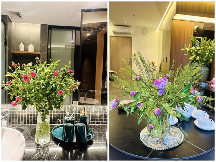 Minh Hương mua hoa tươi rồi cắm nhiều nơi trong tổ ấm. "Trước đây, tôi từng cho rằng, một người tự mua hoa cho chính mình dường như rất cô đơn, bởi vì tôi luôn xem hoa như một món quà và hy vọng được người khác tặng… Thế nhưng hiện giờ tôi lại cảm thấy một người tự mua hoa cho chính mình thực lãng mạn, bởi vì hoa là cuộc sống, là phần thưởng tôi dành cho bản thân mình", nữ diễn viên tâm sự.
