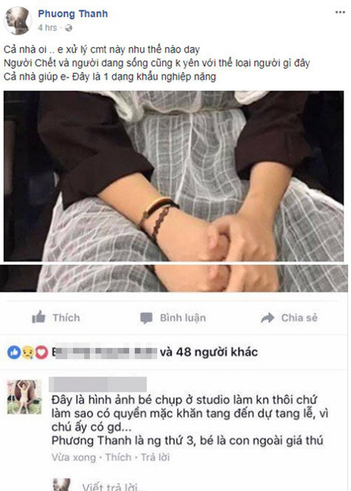 Một ngày sau khi công khai hình ảnh bố của con gái, Phương Thanh bức xúc khi bị một cư dân mạng nói cô là người thứ ba còn bé Gà là con ngoài giá thú.