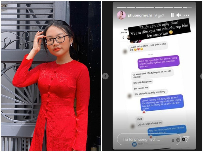 Mới đây, Phương Mỹ Chi nhận được tin nhắn từ một cư dân mạng với nội dung trù ẻo cô qua đời vì COVID-19. Nữ ca sĩ đáp trả: "Bệnh này nguy hiểm lắm, em đừng trù người khác. Chị may mắn bình an rồi". Lập tức, cư dân mạng này quay sang tự nhận là fan của Phương Mỹ Chi và giải thích chỉ trêu đùa. Thực tế, đây không phải là lần đầu tiên Phương Mỹ Chi trở thành nạn nhân của kẻ độc miệng.