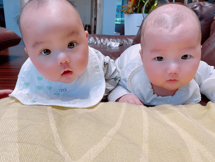 Vợ chồng Trương Nam Thành thường xuyên gửi lời yêu thương đến cặp quý tử song sinh.