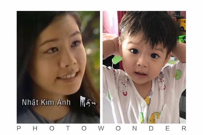 Nhật Kinh Anh đăng ảnh của mình lúc 17 tuổi và ảnh con trai khi đã được 2 tuổi.