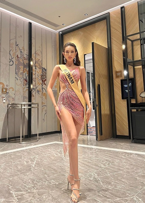 Trong các hoạt động trước bán kết, Thùy Tiên thường xuyên phô diễn lợi thế hình thể với váy áo cutout táo bạo. Ảnh: FB Thùy Tiên