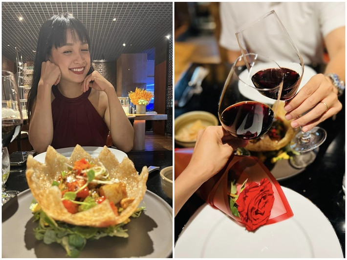 Lê Bê La khoe không ít bữa ăn lãng mạn bên ông xã giấu mặt.