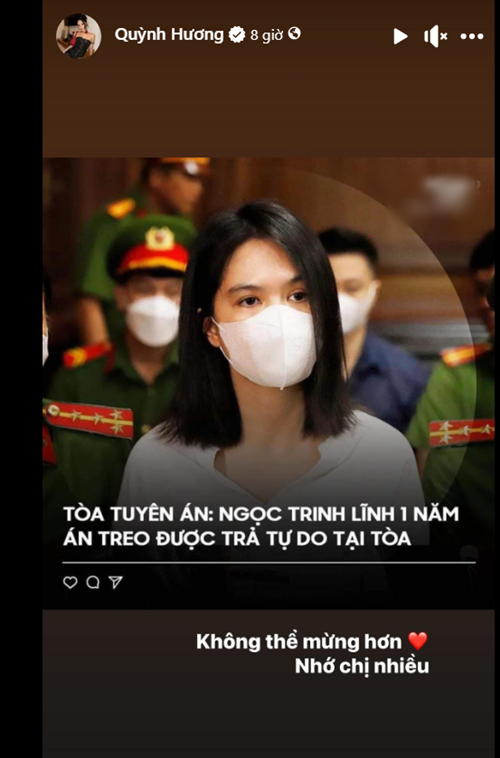 Người mẫu Ngọc Hương bày tỏ nhớ Ngọc Trinh rất nhiều. Ảnh chụp màn hình.