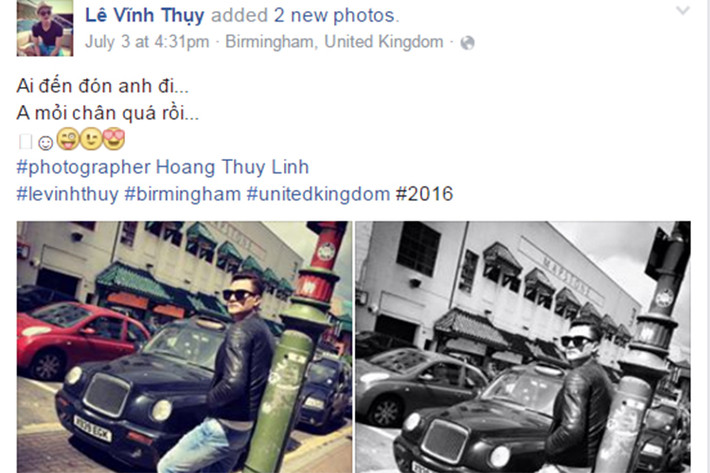 Trong khi đó, Vĩnh Thụy cũng chia sẻ hình ảnh của mình do Hoàng Thùy Linh chụp và viết: "Ai đến đón anh đi. Anh mỏi chân quá rồi".