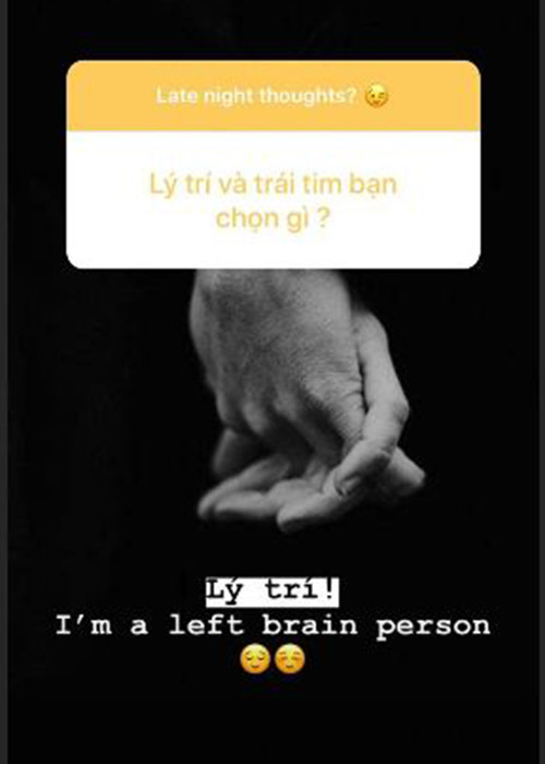 Xuân Thảo cũng tỏ ra là người sống bằng lý trí hơn tình cảm qua việc trả lời câu hỏi của fan.