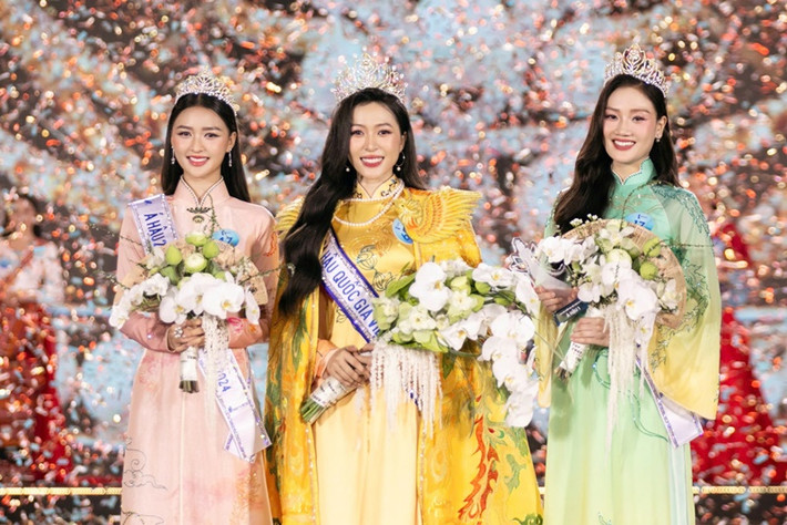 Cẩm Ly giành danh hiệu á hậu 2, Phương Thanh đoạt á hậu 1 còn Kiều Duy đăng quang ngôi vị cao nhất. Ảnh: Fanpage Hoa hậu Quốc gia Việt Nam.