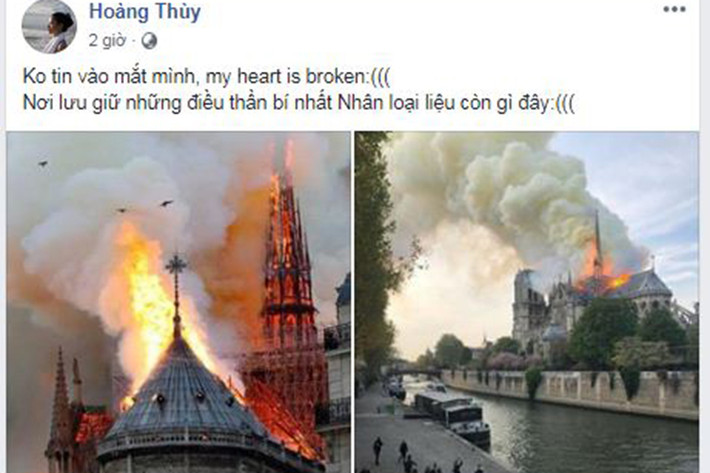 Hoàng Thùy bàng hoàng trước thông tin về vụ cháy.