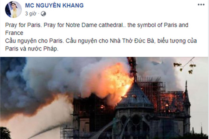 MC Nguyên Khang cầu nguyện cho nước Pháp.
