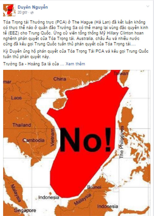 Hoa hậu Kỳ Duyên cũng lên tiếng yêu cầu Trung Quốc tôn trọng, tuân thủ phán quyết của PCA.