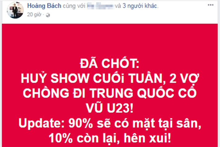 Hoàng Bách cùng vợ dự tính sang Trung Quốc xem chung kết.