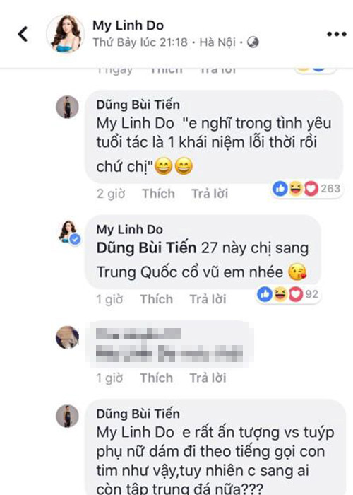 Hoa hậu Đỗ Mỹ Linh cũng bày tỏ dự tính xem trực tiếp U23 Việt Nam thi đấu chung kết khi trò chuyện với thủ môn Bùi Tiến Dũng trên mạng xã hội.