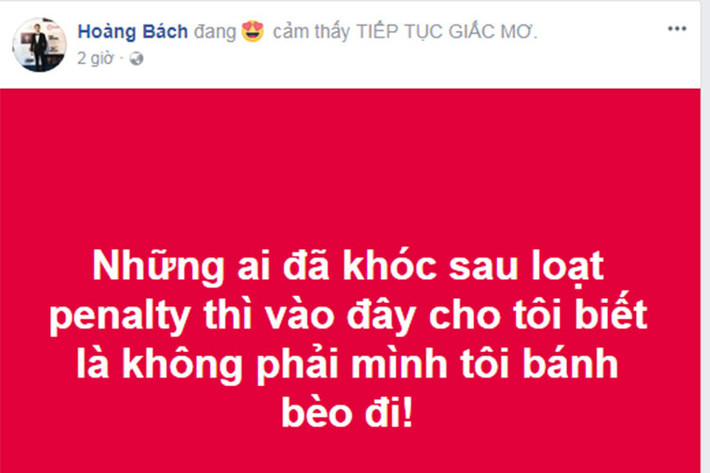 Hoàng Bách không ngại thú nhận là bánh bèo khi bật khóc trước loạt penalty giữa U23 Việt Nam và U23 Qatar.