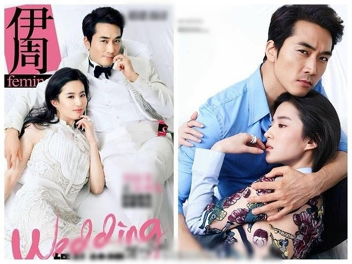 Lưu Diệc Phi và Song Seung Hun công khai hẹn hò năm 2015 khi ra mắt phim đóng chung Tình yêu thứ ba. Chuyện tình kết thúc vào đầu năm 2018. Song Seung Hun là mối tình duy nhất mà Lưu Diệc Phi công khai hẹn hò. Ảnh: Báo Giao Thông.