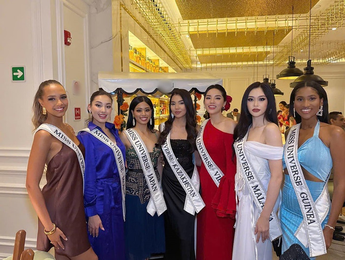 Đại diện Việt Nam đọ sắc bên dàn đối thủ. Ảnh: Fanpage Miss Universe.