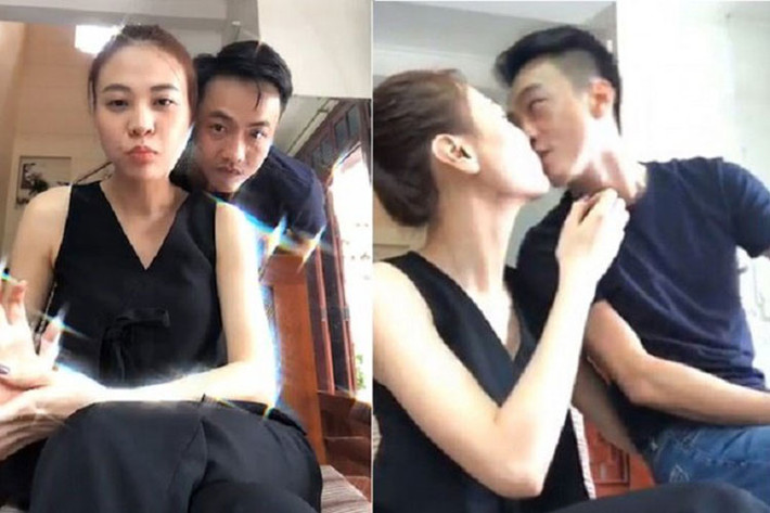 Cách đây không lâu, vị doanh nhân phố núi công khai khóa môi bạn gái và gọi cô là vợ xưng chồng khi livestream. Được biết, Cường Đô la thường xuyên về thăm gia đình Đàm Thu Trang. Ảnh: VTC