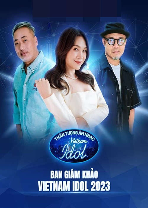 Nhạc sĩ Huy Tuấn (ngoài cùng bên phải), ca sĩ Mỹ Tâm và đạo diễn Quang Dũng làm giám khảo Vietnam Idol 2023. Ảnh: FBNV.