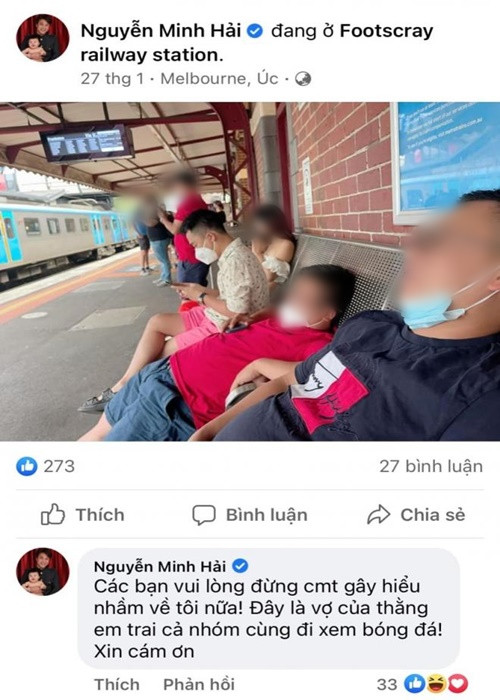 Sau khi chia tay Hòa Minzy, giữa tháng 2/2022, Minh Hải bị soi khi đăng ảnh ngồi bên cô gái lạ. Trước những đồn đoán, tình cũ Hòa Minzy cho hay: "Các bạn vui lòng đừng bình luận gây hiểu lầm về tôi nữa! Đây là vợ của người em trai, cả nhóm cùng đi xem bóng đá”. Ảnh: Công lý và xã hội