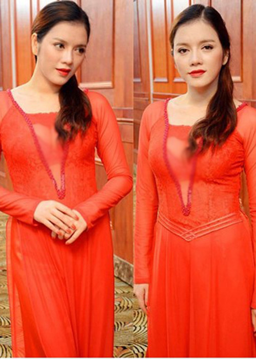 Lý Nhã Kỳ từng diện áo dài cách tân xuyên thấu mỏng manh để lộ nội y phản cảm. (Ảnh: Lao động)