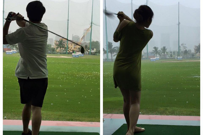 Vợ chồng Vân Trang tận hưởng thời gian rảnh rỗi bên nhau với sở thích đánh golf.