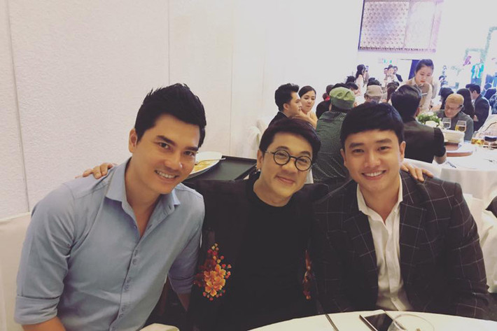 Diễn viên Thành Được, Thành Lộc và Quốc Trường (từ trái sang phải) cùng nhiều sao Việt khác dự đám cưới của Lê Phương tại Sài Gòn